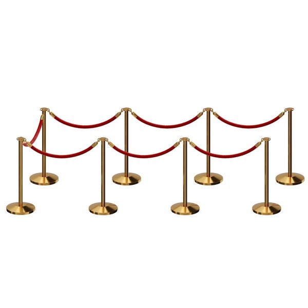Montour Line Stanchion Post and Rope Kit Pol.Brass, 8 Flat Top 7 Red Rope C-Kit-8-PB-FL-7-ER-RD-PB